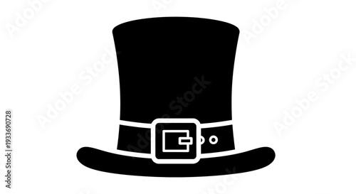 Black Top Hat with Silver Buckle on White Background