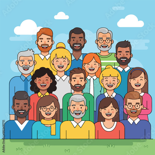 Diverse group of people smiling together outdoors