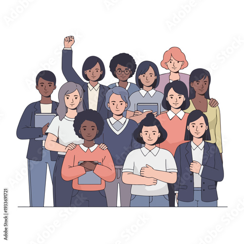 Diverse group of young adults with tablets and laptops