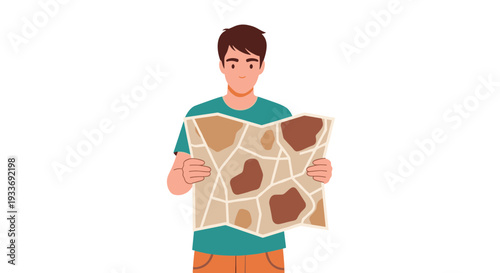 Man holding a map, planning his journey and navigation route.