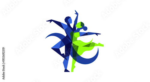 Abstract Dancers Silhouette, Geometric Style, Blue and Green