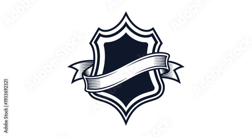 Vintage Emblem Shield with Ribbon Banner, Heraldic Crest Badge Design