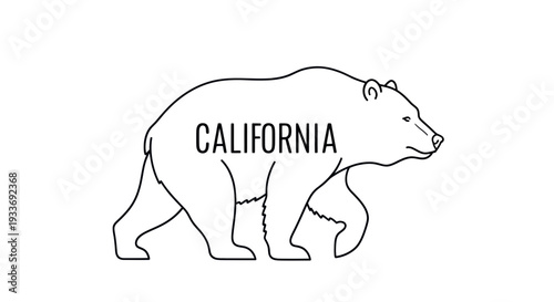 California Bear Outline Walking, State Symbol, Minimalist Design