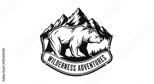 Bear Wilderness Adventures Logo with Mountains and Forest