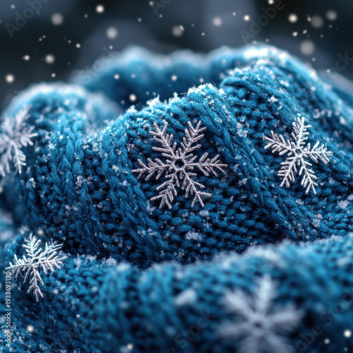 Snowflakes on blue blanket.