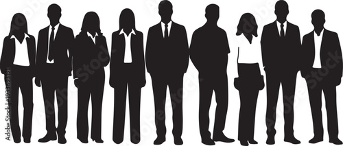 Professional and diverse group of business people silhouettes standing together, symbolizing teamwork, corporate leadership, and a modern workforce