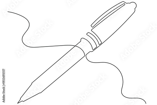 Abstract continuous line ballpoint pen icon for design and stationery themes