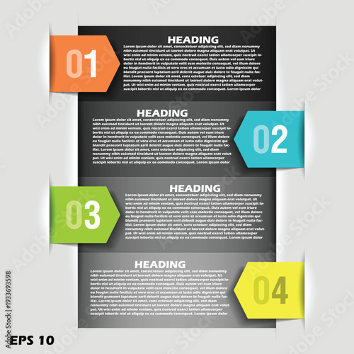 Modern 4-Step Infographic Banner Set. Vector Illustration of Numbered Progress Layout with Arrow-Headed Ribbon Tabs