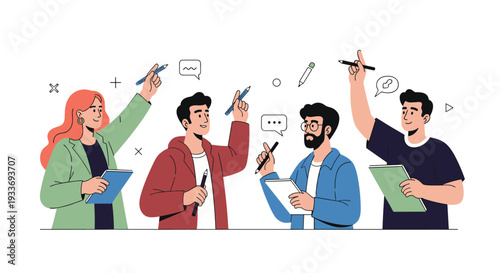 Diverse team of creative professionals takes notes and draws ideas on a transparent glass wall during a collaborative business strategy meeting.