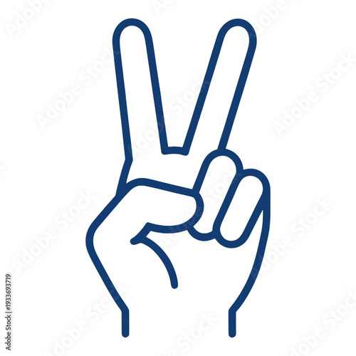Blue Outline Peace Sign Hand Gesture UI Icon for App UI