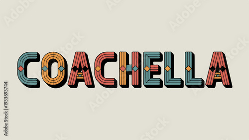 Coachella music festival colorful typographic logo on beige background with vibrant gradient effect