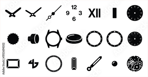 Collection of Isolated Watch Components and Elements for Timepiece Design and Repair