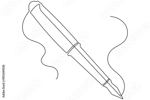 Minimal continuous line ballpoint pen drawing for writing creativity concept