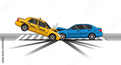 Taxi and Car Collision Accident Scene.
