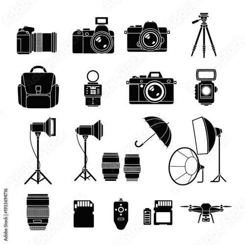 Collection of photography equipment icons