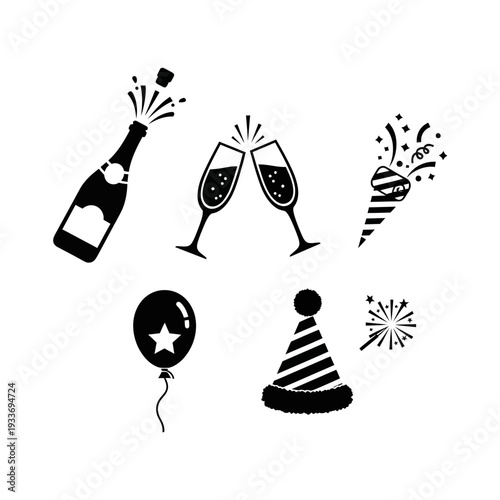 Celebration icons including champagne and party hat