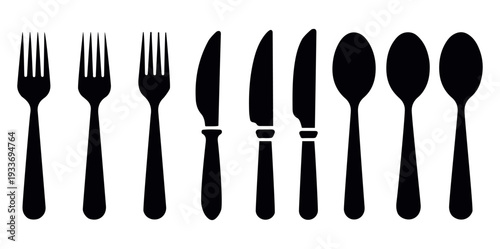 Print Cutlery icon. Simple solid style. Spoon, knife, and fork 