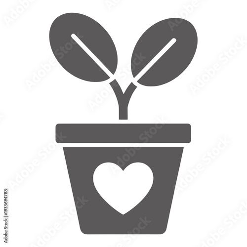 Filled Plant Pot with Heart Cutout Vector Icon for App UI