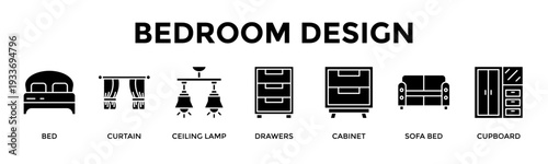 Bedroom Design Banner Web Icon Vector Illustration Concept For Create A Comfortable Bedroom With Smart Storage And Warm Lighting