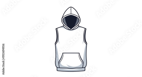 Sleeveless Hooded Sweatshirt Front View Illustration.