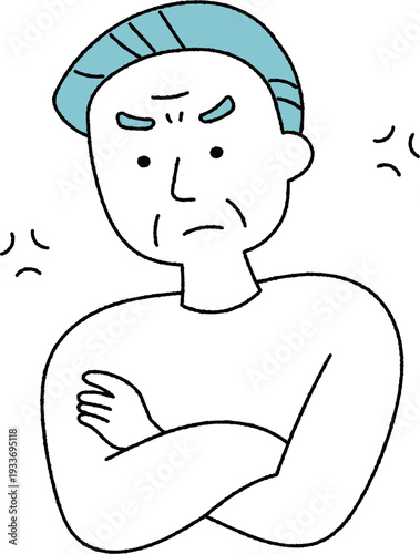 イライラしているシニア男性単色