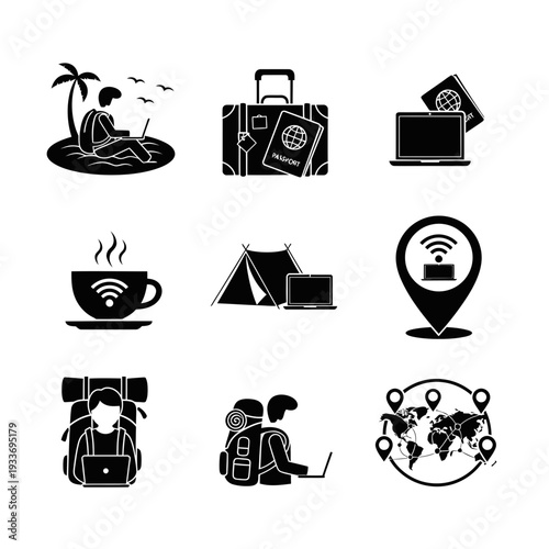 Travel and tourism icons for planning a trip