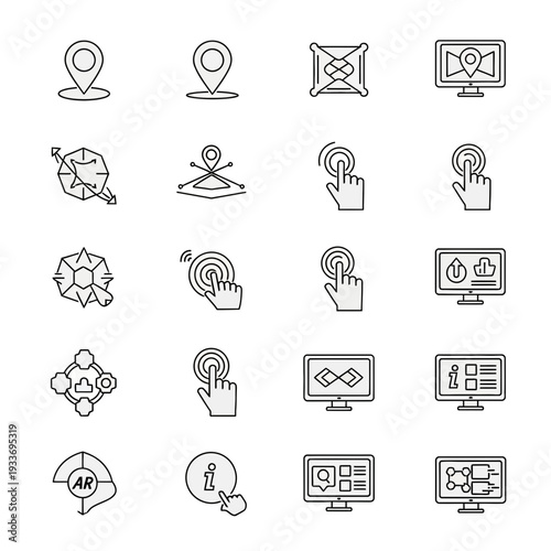 A collection of 16 line icons related to business and communication