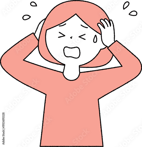 頭を抱えて困っている若い女性単色