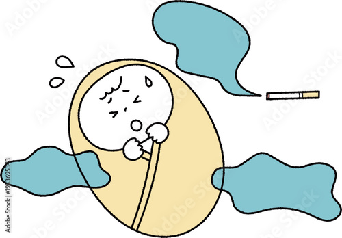 タバコの煙に苦しむ赤ちゃん単色