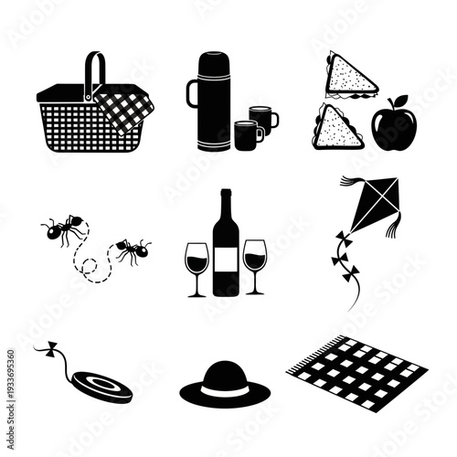 A collection of picnic and outdoor leisure icons