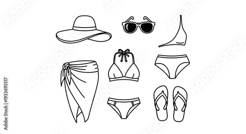 Summer Beachwear Fashion Accessories Illustration.