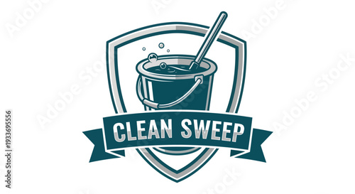 Clean Sweep Logo with Bucket and Mop Emblem.