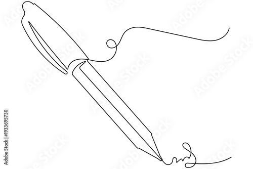 One line art ballpoint pen icon with smooth ink stroke minimalist design