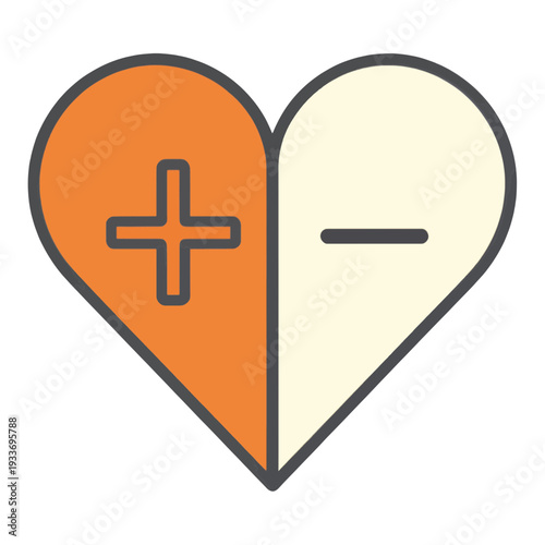 Heart With Plus and Minus Symbols Filled UI Icon for App UI