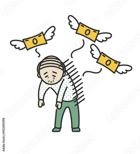 老後破産をするシニア男性のイラスト