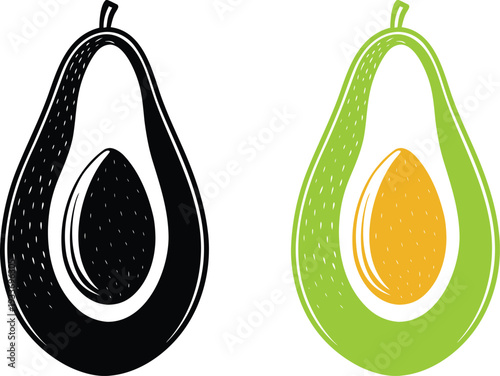 Avocado illustration with black and green skin