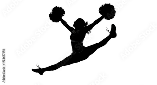 Silhouette Cheerleader Jumping with Pom Poms