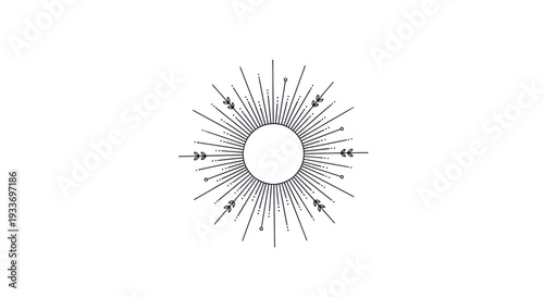 Minimalist Sunburst with Arrows Icon on White Background