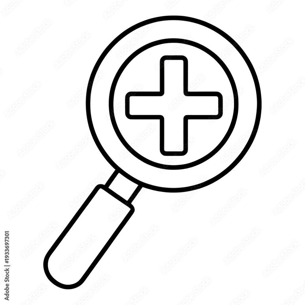 Obraz premium Outline Magnifying Glass with Plus Symbol UI Icon for App UI