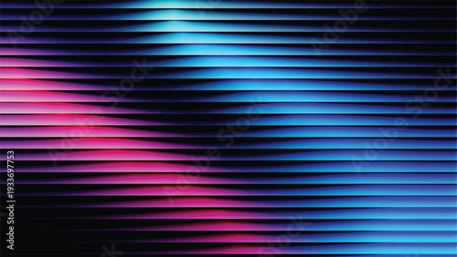 Neon gradient stripes background with glowing cyan and magenta wave lines on black, futuristic abstract tech vector