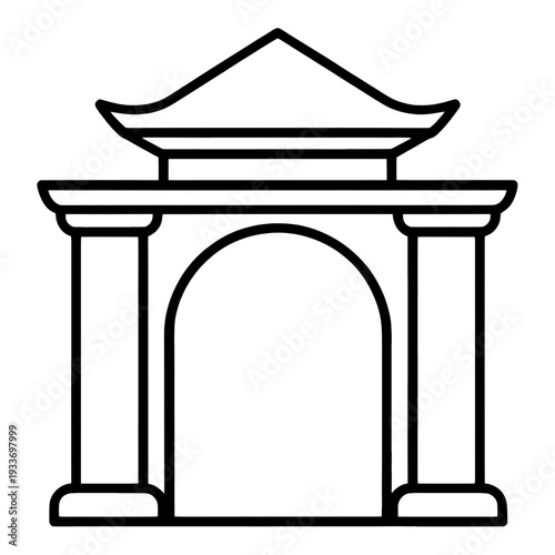 Outline Traditional Chinese Archway UI Icon for Web Interface