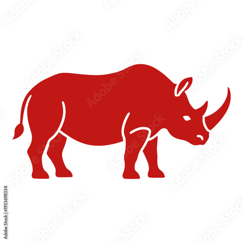 Red Filled Rhino Animal Vector Icon for App UI with Single Horn