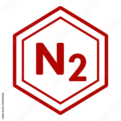 Red Filled N2 Symbol in Hexagon Badge Icon for App UI