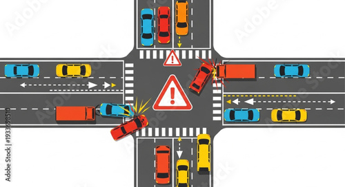 Traffic Accident at Busy Intersection.