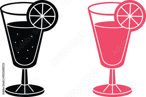 Two colorful illustrations of cocktails with lemon slices
