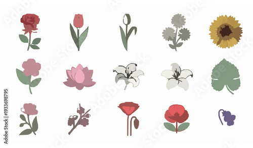 Editable line flower icon collection for web, mobile, and flat design projects