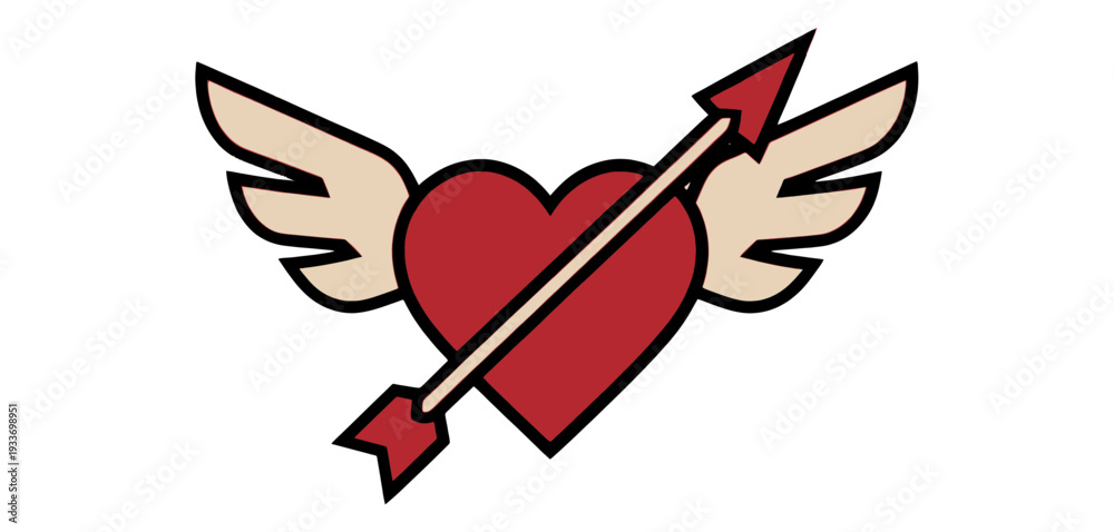 Obraz premium Winged Heart Pierced by Arrow Vector Icon for Web Interface