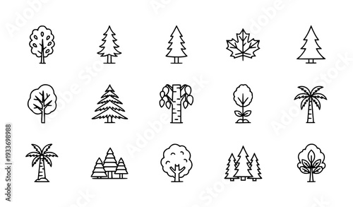 Line tree and forest icon vector bundle for web, app, and UI design
