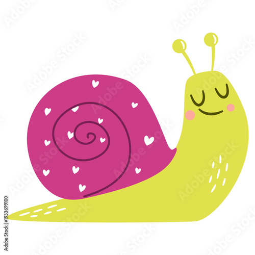 Cute bright snail, flat vector illustration in a simple children's style. Vector illustration