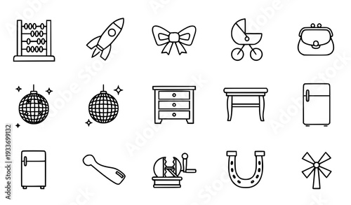 Modern thin line icon bundle of household and decorative objects for UI and web design